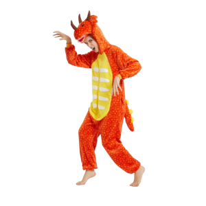 Onesie Kigurumi Oranžais Dinozaurs